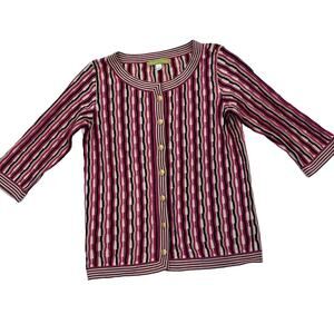Sigrid Olsen Silk Blend 3/4 Sleeve Textured Gold Button Cardigan Pink Neutral XS